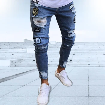 Jeans Pria Robek Hip Hop Musim Semi dan Musim Panas 2023 Celana Denim Fashion Ketat Melar Biru Hitam Klasik Celana Kasual Jalanan